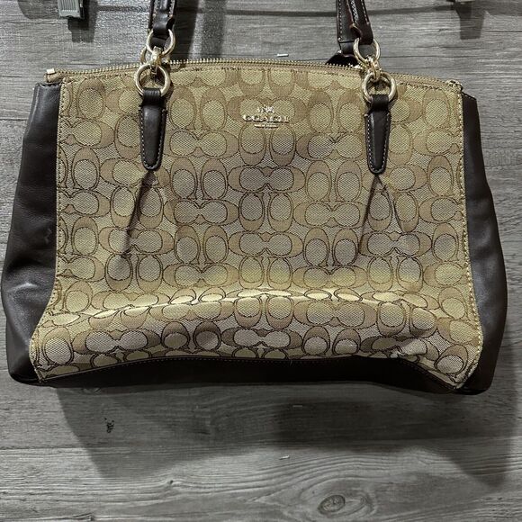 Coach Signature Leather Handbag Shoulder  Bag Purse - Picture 1 of 10